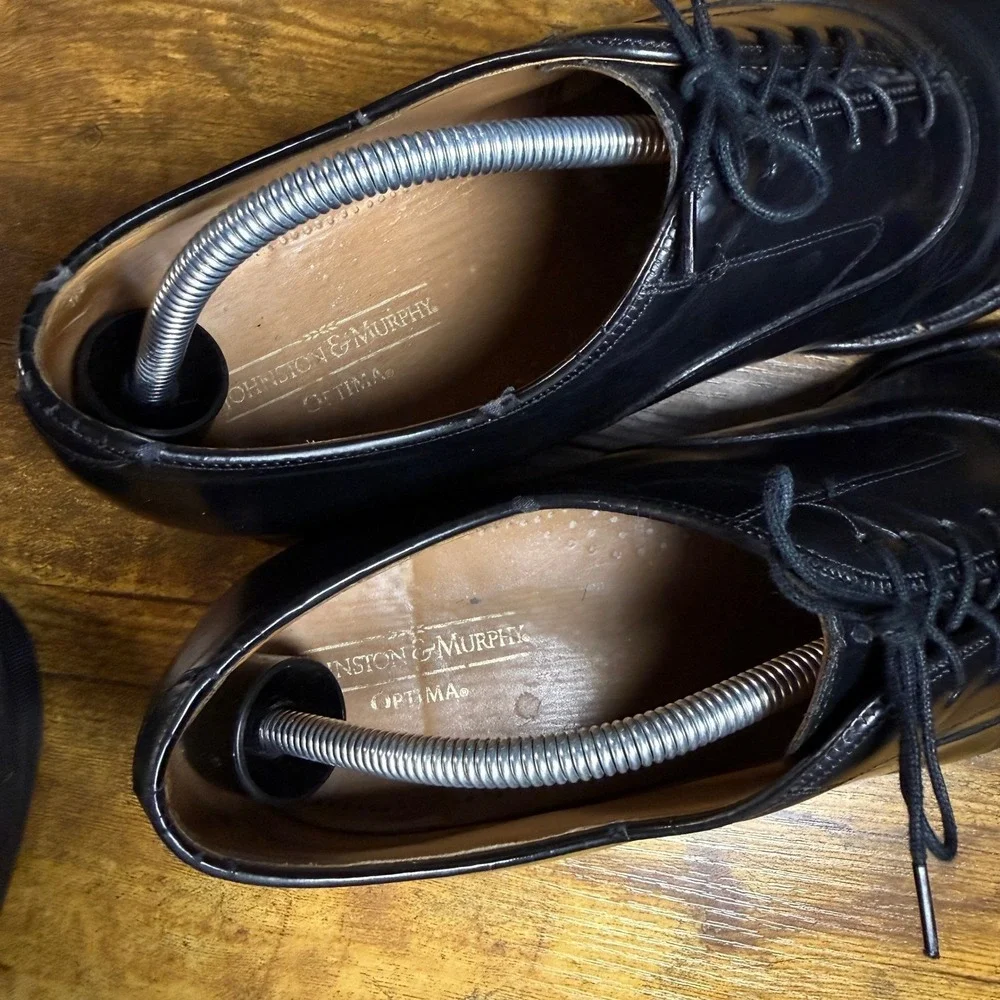 Johnston‎ & Murphy Optima Black Leather Cap Toe Oxford Dress Shoes Mens 10.5 D